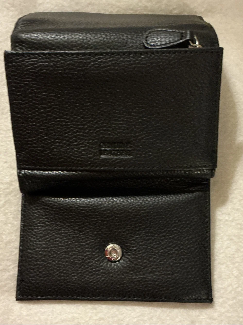 mundi Black Leather Trifold Card & ID Wallet with Clear ID Window